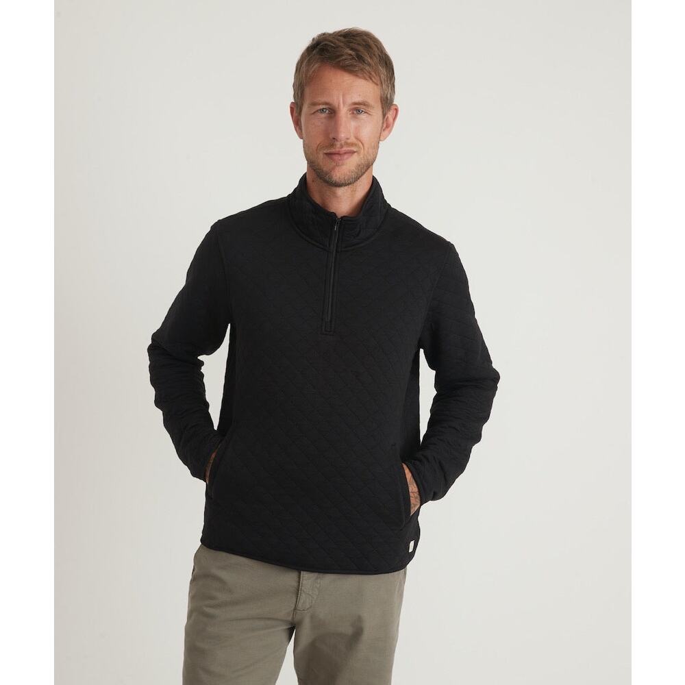 NWT Marine Layer Men’s Medium Corbet Quilted Quarter Zip Pullover Black Logo